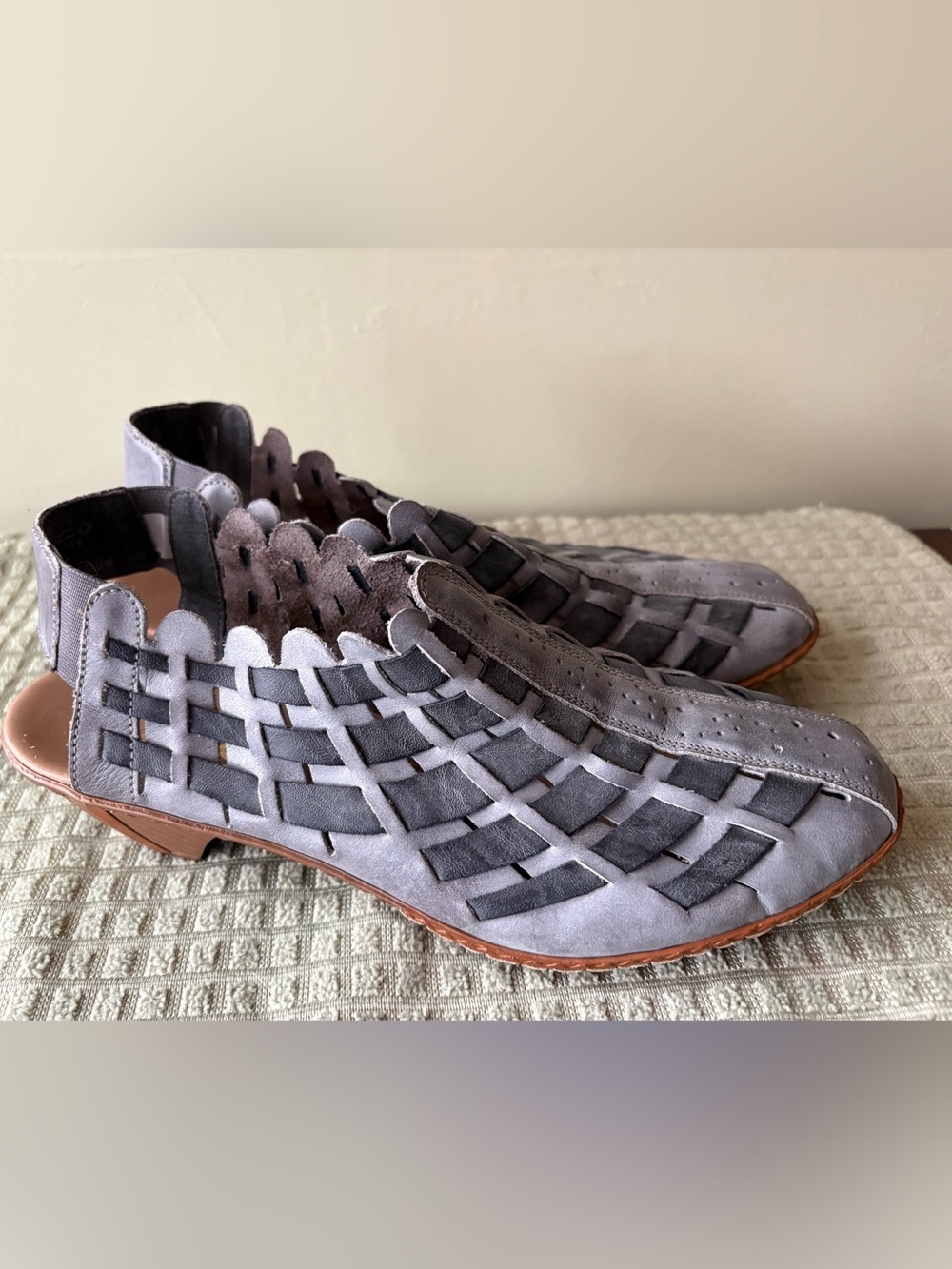 Rieker anti stress Women's Gray leather Woven Slingback heels Size 39 - Picture 4 of 8